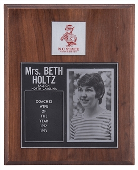 1972-73 Mrs. Beth Holtz Coaches Wife of the Year Plaque (Holtz LOA)
